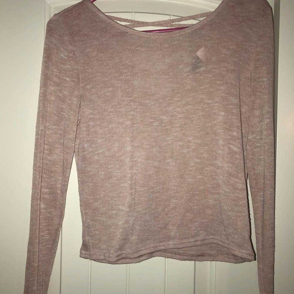 Light pink sheer sweater with cross cross back
